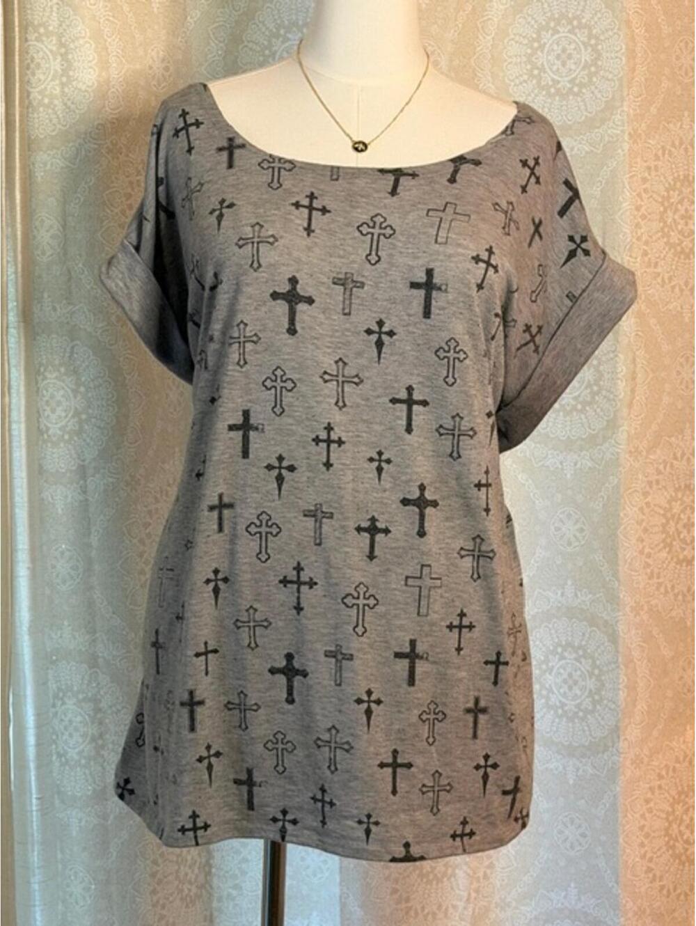 Torrid Gray Cross Print Tunic Dress Size 2 Edgy Graphic Tee
